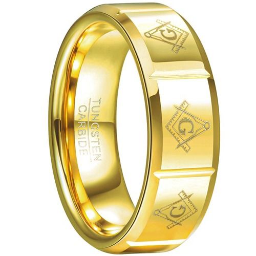****COI Gold Tone Tungsten Carbide Masonic Freemason Ring-02066A
