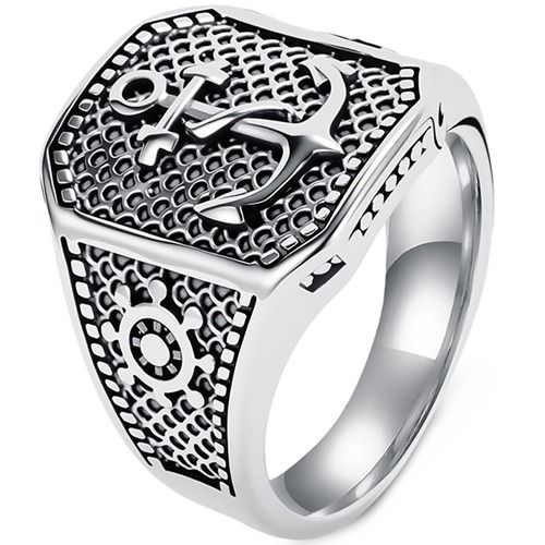 ****COI Titanium Black/Gold Tone/Silver Anchor & Steering Wheel Ring-02067A