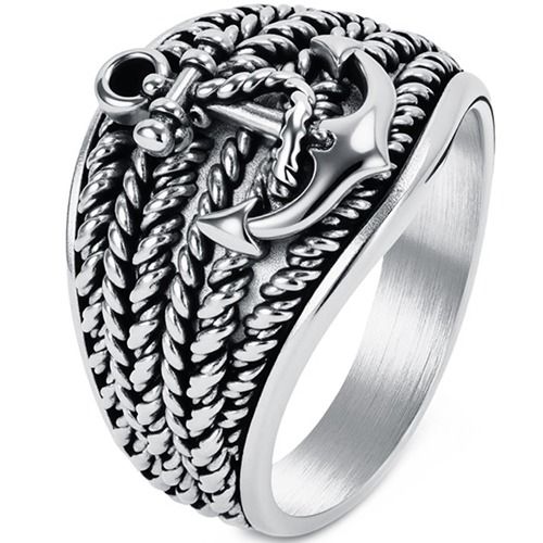 ****COI Titanium Black/Gold Tone/Silver Anchor Ring-02068A