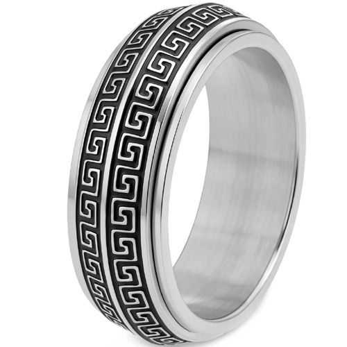 ****COI Titanium Black/Gold Tone/Silver Greek Key Celtic Step Edges Ring-02069A
