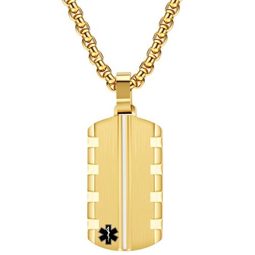 ****COI Titanium Black/Gold Tone Medical Alert Pendant-02074A