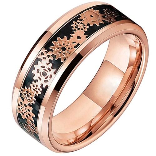 ****COI Rose Tungsten Carbide Gears Carbon Fiber Beveled Edges Ring-02078A
