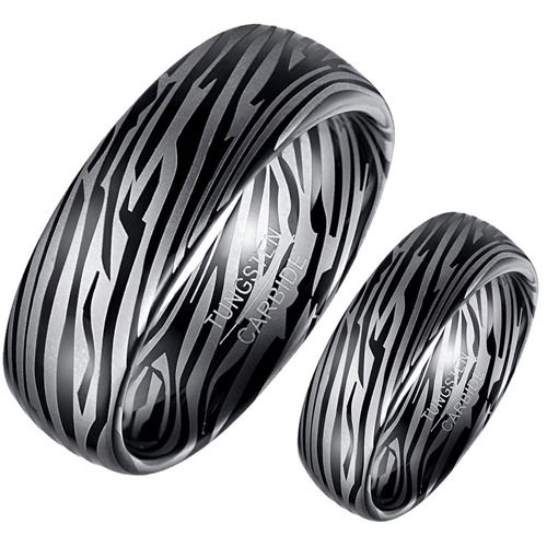 ****COI Tungsten Carbide Black Silver Damascus Dome Court Ring-02079A