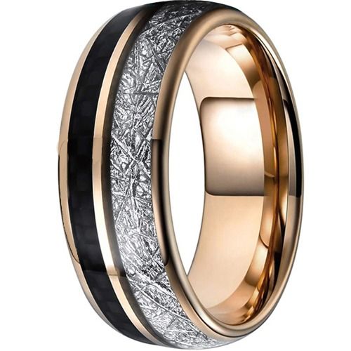 ****COI Rose Tungsten Carbide Carbon Fiber & Meteorite Dome Court Ring-02080A