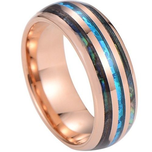 ****COI Rose Tungsten Carbide Abalone Shell & Crushed Opal Ring-02081A
