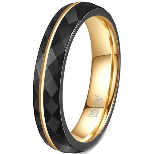 ****COI Tungsten Carbide Black Gold Tone Faceted Offset Groove Ring-02084A