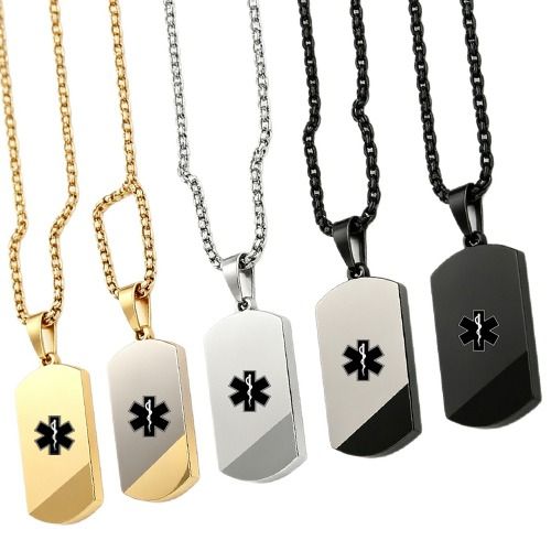 ****COI Titanium Silver/Gold Tone/Black Medical Alert Pendant-02087A