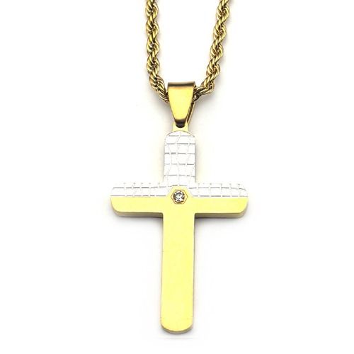 ****COI Titanium Black Silver/Gold Tone Silver/Silver Cross Pendant With Cubic Zirconia-02090A