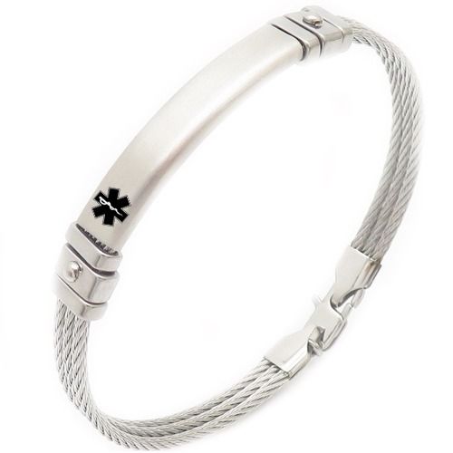 ****COI Titanium Silver/Gold Tone Silver Medical Alert Wire Bracelet With Steel Clasp(Length: 7.87 inches)-02092A