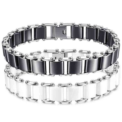 ****COI Titanium Black/White Ceramic Bracelet With Steel Clasp(Length: 7.87 inches)-02094A