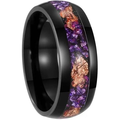 ****COI Black Titanium Amethyst/Crushed Opal Gold Foil Dome Court Ring-02098A