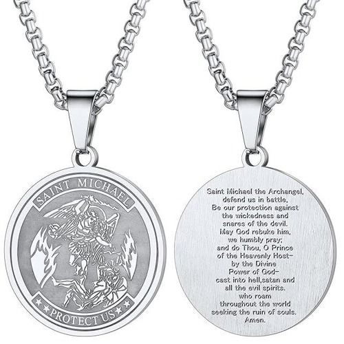 ****COI Titanium Black/Gold Tone/Silver Saint Michael Protect Us Pendant-02104A