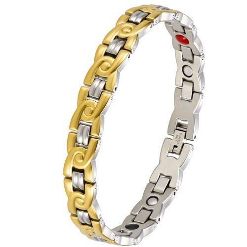 ****COI Titanium Gold Tone Silver Bracelet With Steel Clasp(Length: 8.27 inches)-02110A