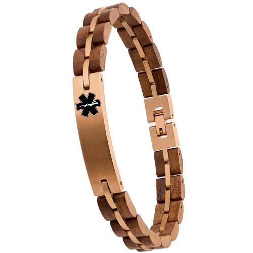 ****COI Rose Titanium Koa Wood Medical Alert Bracelet With Steel Clasp(Length: 8.66 inches)-02111A
