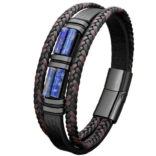 ****COI Titanium Lapis Lazuli Genuine Leather Bracelet With Steel Clasp(Length: 9.06 inches)-02117A