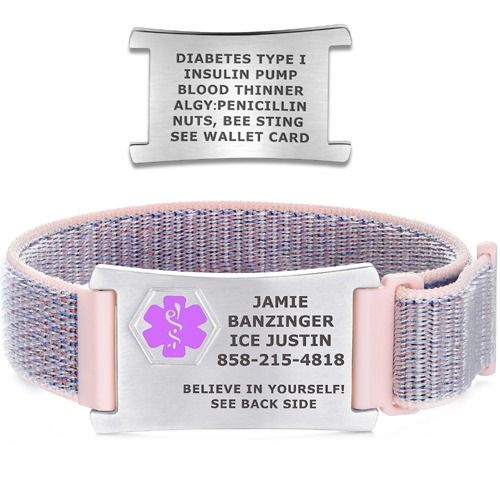 ****COI Titanium Black/Gold Tone/Silver Medical Alert Nylon Fabric Bracelet With Steel Clasp(Length: 8.27 inches)-02121A