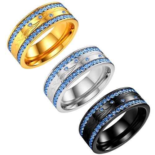 ****COI Titanium Black/Gold Tone/Silver Ring With Blue Topaz-02123A