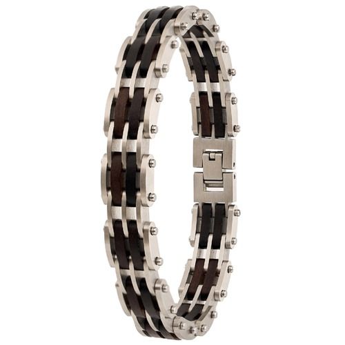 ****COI Titanium Black/Gold Tone/Silver/Blue Koa Wood Bracelet With Steel Clasp(Length: 8.66 inches)-02132A