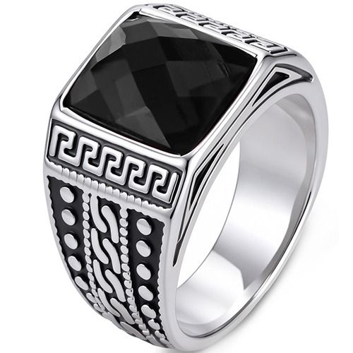 ****COI Titanium Black Silver Celtic Ring With Created Blue Sapphire/Red Ruby/Black Onyx-02135AA