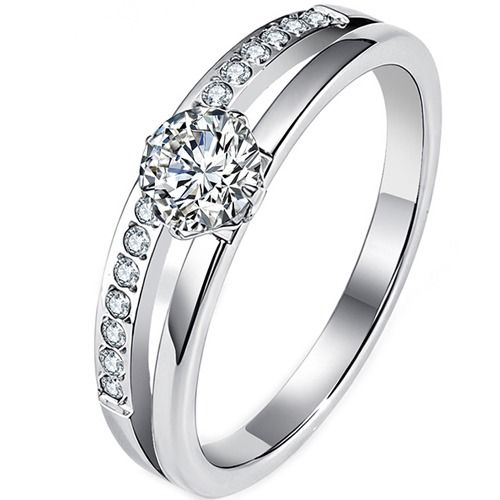 ****COI Titanium Gold Tone/Silver Solitaire Ring With Cubic Zirconia-02152A