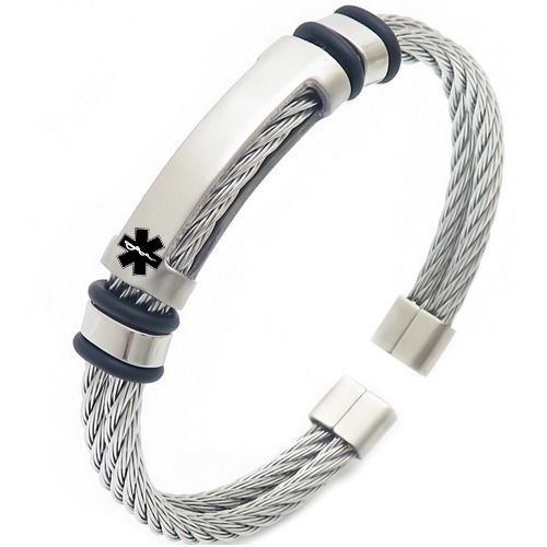 ****COI Titanium Black/Gold Tone/Silver Silver Medical Alert Wire Bracelet With Steel Clasp(Length: 8.27 inches)-02153A