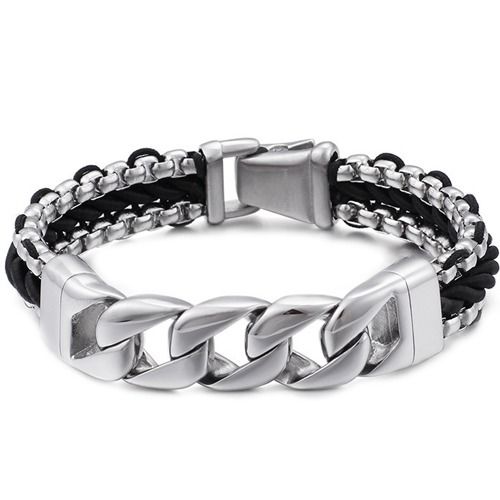 ****COI Titanium Genuine Leather Bracelet With Steel Clasp(Length: 8.66 inches)-02154A