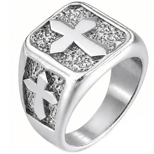****COI Titanium Gold Tone/Silver Cross Ring-02160A