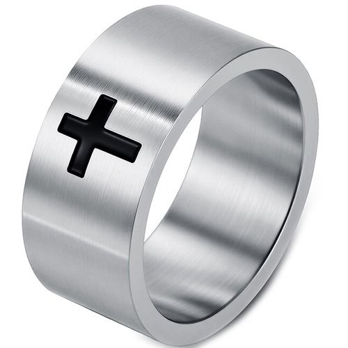 ****COI Titanium Black/Gold Tone/Silver Cross Ring-02161A