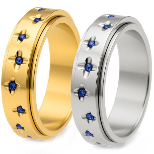 ****COI Titanium Gold Tone/Silver Ring With Created Blue Sapphire-02162A