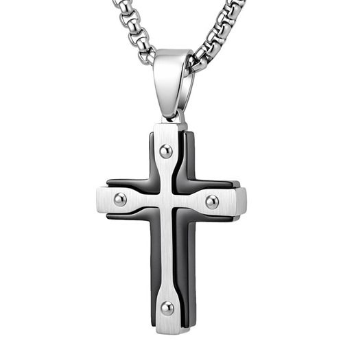 ****COI Titanium Black/Gold Tone Silver Cross Pendant-02167A