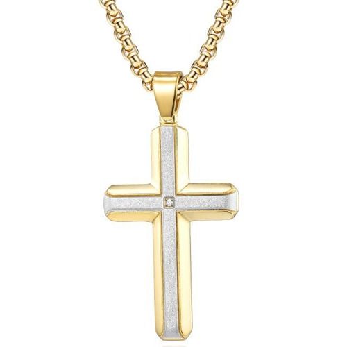 ****COI Titanium Black/Gold Tone/Silver Silver Cross Pendant With Cubic Zirconia-02170A