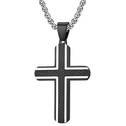 ****COI Titanium Black/Gold Tone/Silver Silver Cross Pendant-02171A