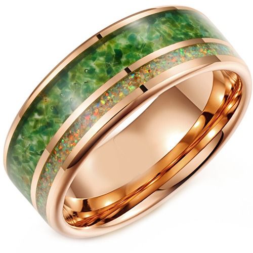 ****COI Rose Tungsten Carbide Ring With Crushed Opal-02184A