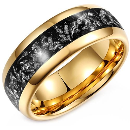 ****COI Gold Tone Tungsten Carbide Dome Court Ring With Meteorite-02187A