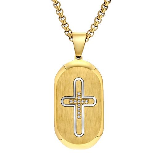 ****COI Titanium Black Gold Tone/Gold Tone Cross Pendant With Cubic Zirconia-02191A