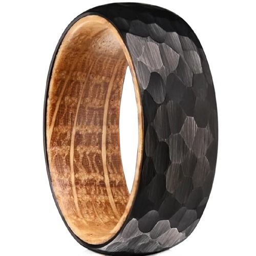 ****COI Black Tungsten Carbide Faceted Ring With Koa Wood-02197A