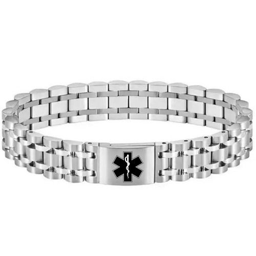 ****COI Titanium Black/Gold Tone/Silver Medical Alert Bracelet With Steel Clasp(Length: 8.07 inches)-02200A