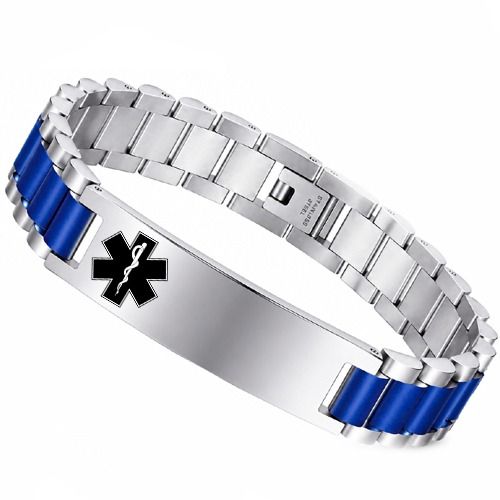 ****COI Titanium Blue Silver Medical Alert Bracelet With Steel Clasp(Length: 8.27 inches)-02201A