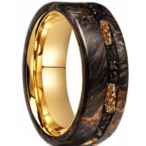 ****COI Gold Tone Tungsten Carbide Carbon Fiber Gold Foil & Meteorite Ring-02202A
