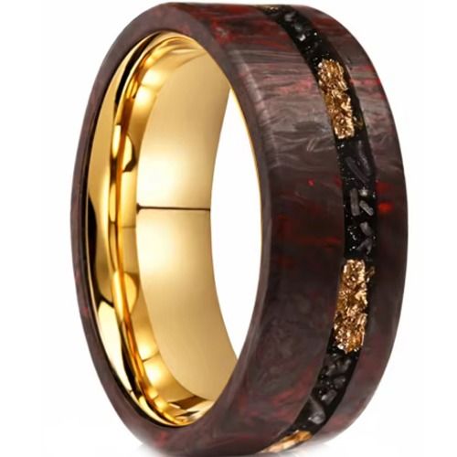 ****COI Gold Tone Tungsten Carbide Meteorite Gold Foil Carbon Fiber Ring-02203AA