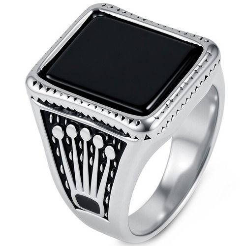 ****COI Titanium Crown Ring With Black Onyx/Created Red Ruby/Green Emerald-02205A