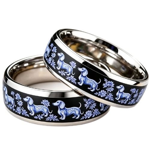 ****COI Titanium Black Blue Dome Court Ring With Dogs-02209A