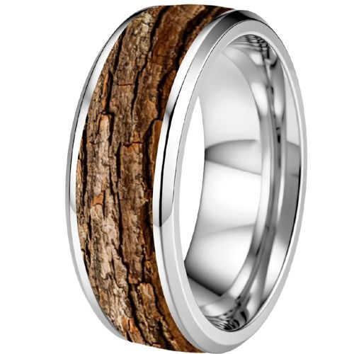 ****COI Titanium Black/Silver Ring With Koa Wood-02220A