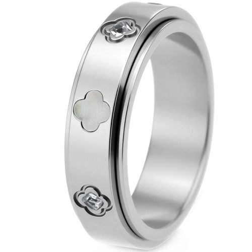****COI Titanium Gold Tone/Silver/Rose Ring With Cubic Zirconia & Abalone Shell-02224A