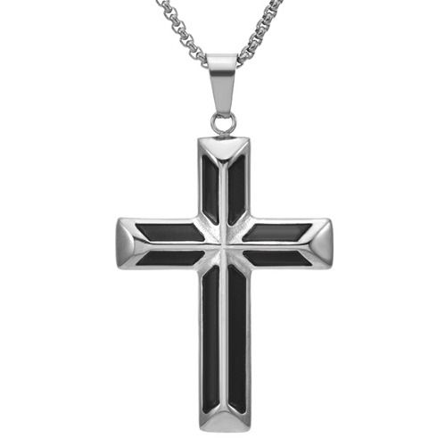****COI Titanium Gold Tone/Silver Black Cross Pendant-02226A