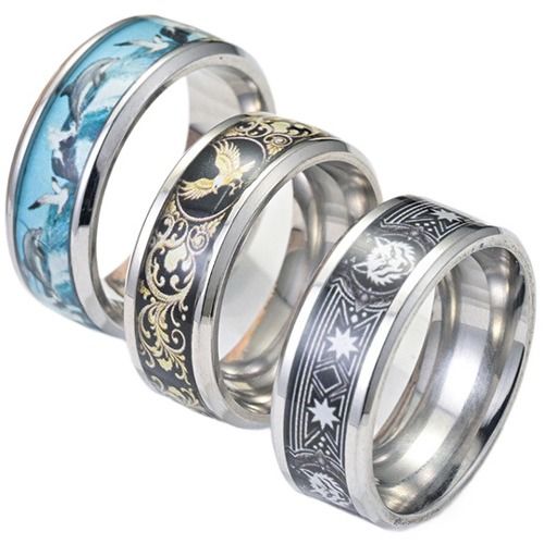 ****COI Titanium Eagle/Wolf/Dolphin Beveled Edges Ring-02227A