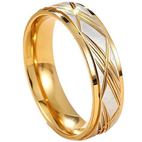 ****COI Titanium Black/Gold Tone Silver Diagonal Grooves Ring-02229A
