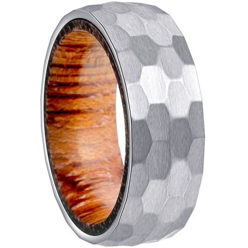 ****COI Titanium Gold Tone/Silver Hammered Ring With Koa Wood-02230A