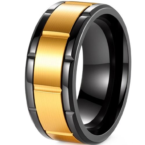 ****COI Titanium Black Gold Tone Tire Tread Ring-02232A