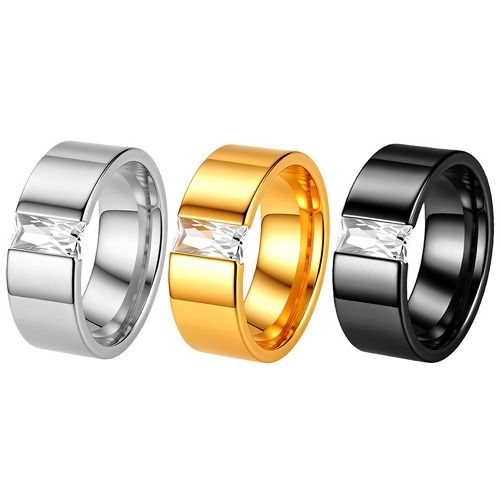 ****COI Titanium Black/Gold Tone/Silver Solitaire Ring With Cubic Zirconia-02235A